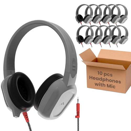 Brenthaven Rugged 2 Wired Headphones w/Mic (10-Pack)-3.5 mm Long Tangle Free Chew-Proof Cord w in-Line Volume-Reliable Drop Tested and Comfortable for Kids K-12 Students Classroom and School Use - size: 3.5mm Jack