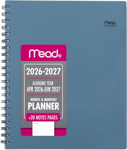 Mead Planner 2026-2027 Weekly & Monthly Academic 15-Month April-June, 8.5" x 11", Composure Blue (CAW62020) (Pack of 12) - color: Composure Blue, size: 8.5"W x 11"H (Pack of 12), style: 2026-2027