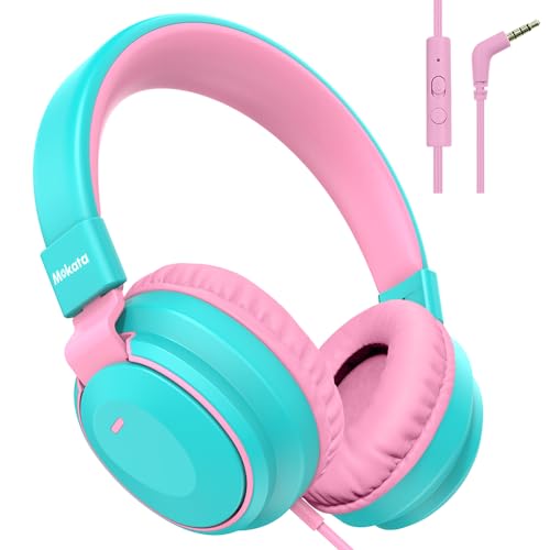Mokata Headphone Kids Volume Limited 85/94dB Wired Over-Ear/On-Earr Foldable Headset with Inline Cable Aux 3.5mm Cord Mic for Toddler Boy Girl Child Back to School Study Pad Tablet Cyan - color: Cyan