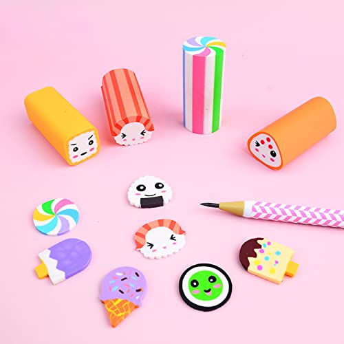 Food Erasers 12 Pack Sushi Desserts Desk Pet Erasers for Kids Cute Fun School Supplies Prize Gifts Party Favors - style: Sushi