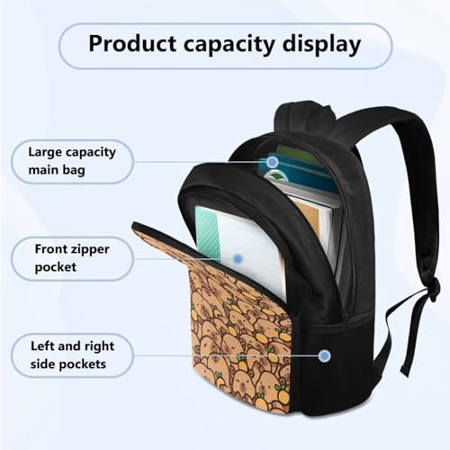 Cute Capybara Children's Backpack for Boys Girls Kids Back to School, 3rd Grade Lunch Box Pencil Case and Water Bottle Holder 4 PCS Set Art Study Supplies for Extracurricular Activities - color: Orange Capybara