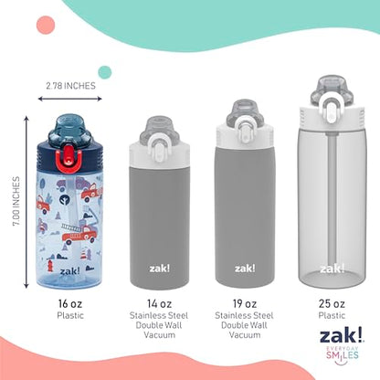 Zak Designs Sage Kids Water Bottle For School or Travel, 16oz Durable Plastic Water Bottle With Straw, Handle, and Leak-Proof, Pop-Up Spout Cover, 2-Pack Set (Construction and Rescue) - color: Construction and Rescue