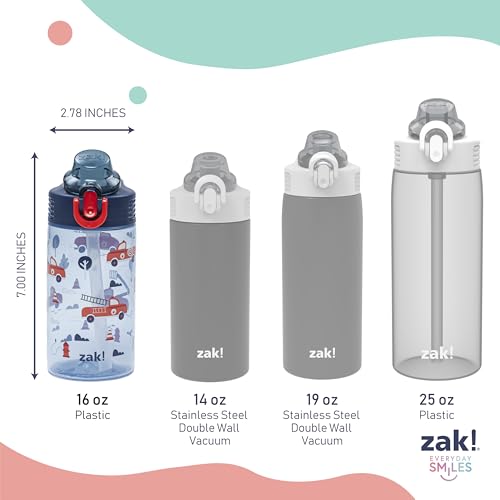 Zak Designs Sage Kids Water Bottle For School or Travel, 16oz Durable Plastic Water Bottle With Straw, Handle, and Leak-Proof, Pop-Up Spout Cover, 2-Pack Set (Construction and Rescue) - color: Construction and Rescue