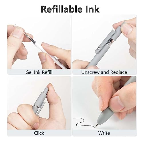 MIUTME 6Pcs Gel Pens, Retractable Gel Pens Quick Dry Ink Pens Fine Point Premium Smooth Writing Pens, Aesthetic Pens for School & Office Supplies - color: Grey,Black,White