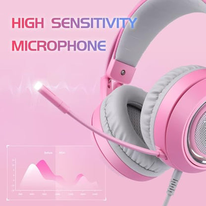 SOMIC G951pink Gaming Headset for PC, PS4, PS5, Laptop, Cat Ear Headphone USB Gaming Headphones with Mic Noise Cancelling, LED Light, 7.1 Virtual Surround Sound for Girls, Women - color: Pink