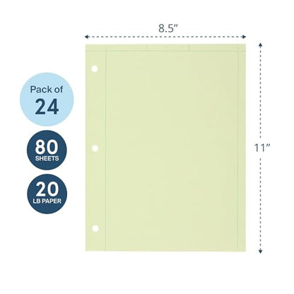 Roaring Spring Graph Ruled Covered Engineering Pad, Engineering Graph Paper Pad, 24 Pack, 5x5 Enclosed Grid, 8.5" x 11", 80 Sheets, 3 Hole Punched, Green Tinted Sheets, Made in USA - color: Green, style: Case of 24