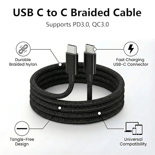 USB C to C Charger Cable, 60W, 3FT, 2-Pack, Black | Fast Charging, Braided Nylon, for iPhone 17/16/15, MacBook iPad, Galaxy S25/S24 - color: Black, size: 3FT+3FT