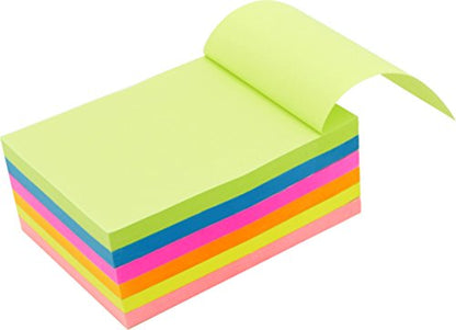 6 Pads Sticky Notes 4 x 6 Inches, Bright Colors, Large Self-Stick Note Pads for Office, School, 100 Sheets/Pad, 600 Sheets Total, 4A 406x6-N