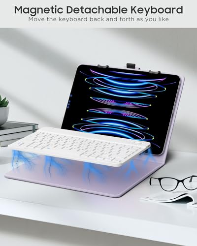 MoKo Universal Tablet Case with QWERTY Keyboard for 9",9.7",10.1",10.2",10.4",10.5",10.9",11" Tablet, with Removable Wireless Bluetooth Keyboard&Pen Holder for iPad, Samsung, Fire, Pixel, Other, Lilac - color: Lilac