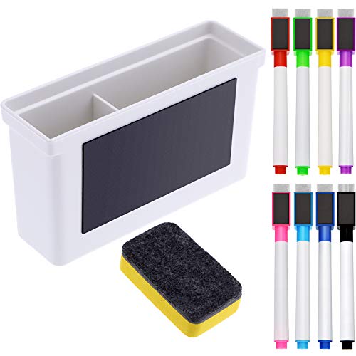 Boao Magnetic Dry Erase Marker Holder 10 Pcs Colorful Magnetic Markers Set with Eraser Whiteboard Plastic Pen Cup for Back to School Classroom Organization Spring Supplies Refrigerator(Stylish) - style: Stylish