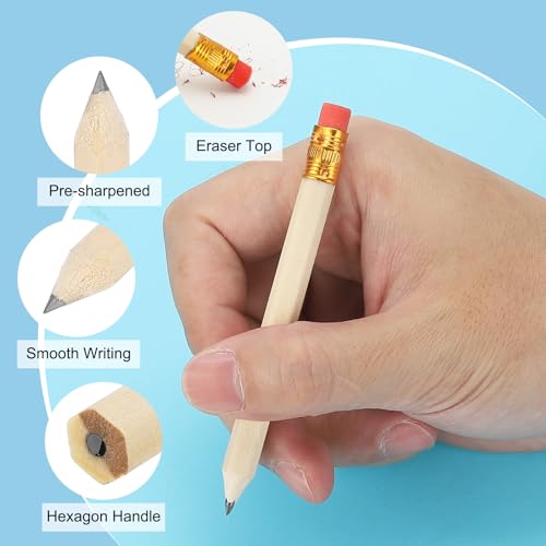 PATIKIL Half Golf Pencils Bulk, 24 Pack Pre-Sharpened Short Hexagon Wooden Pencils Mini HB Graphite Woodcase Pencil with White Eraser for Classroom Office Writing Supplies