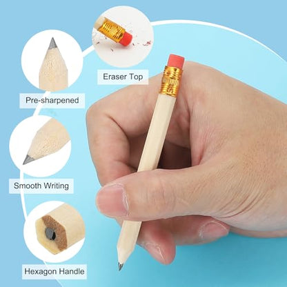 PATIKIL Half Golf Pencils Bulk, 24 Pack Pre-Sharpened Short Hexagon Wooden Pencils Mini HB Graphite Woodcase Pencil with White Eraser for Classroom Office Writing Supplies
