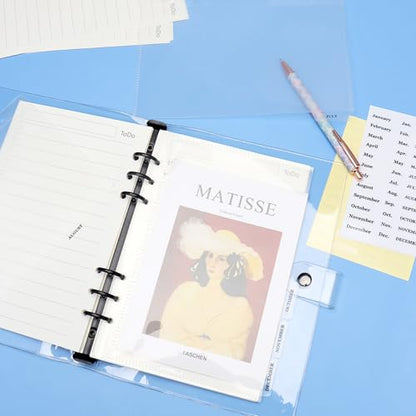 NatSumeBasics 12 A5 Binder Pocket Dividers with Tabs Zipless 5" x 8" Clear Cash Stuffing Envelopes Planner Inserts for 6 Ring Budgeting Accessories (12 A5)