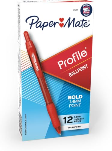 Paper Mate Profile Retractable Ballpoint Pens Bold (1.4mm) Red 12 Count (Pack of 12) - color: 레드, size: 12 Count (Pack of 12)