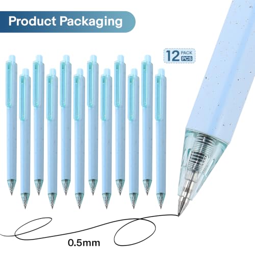 Premium Blue Gel Pens - Smooth Writing, Quick Dry, Set of 12 - Ideal for Journaling, Note-Taking, Art Supplies - color: 12 Blue Black Ink