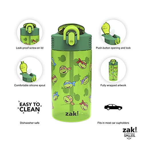 Zak Designs Teenage Mutant Ninja Turtles Kids Water Bottle For School or Travel, 16oz 2-Pack Durable Plastic Water Bottle With Straw, Handle, and Leak-Proof, Pop-Up Spout Cover (TMNT) - color: Teenage Mutant Ninja Turtles