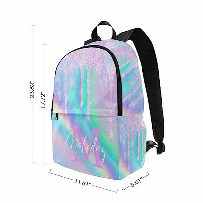 Customize Name Casual School Backpack for Kids, Personalized Rainbow Glitter Initial Schoolbag Shoulder Bag Custom Lunch Box Bag Travel Daypack for Students Boys Girls Back School Gifts Picnic - color: Multi 18