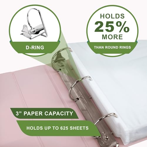 Samsill Plant-Based 3 Inch Durable D-Ring, View Binder, Eco-Friendly, USDA Certified Biobased, Single, Light Pink - color: Rose, size: 3-Inch