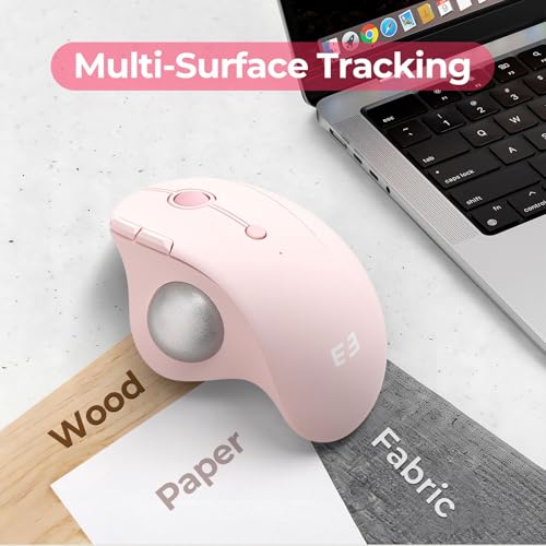 seenda Wireless Trackball Mouse, Ergonomic Bluetooth Rollerball Mouse Rechargeable, 3 Device Connection Optical Mice Adjustable DPI Thumb Control Mice Compatible for PC/Laptop/Windows/Mac - Rose Pink - color: Rose Pink