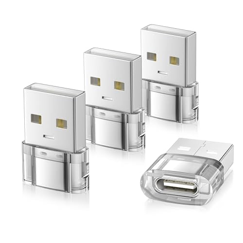 Elebase for New iPhone 17 17e Pro Max Car Charger,USB to USB C Adapter 4 Pack,Type C Female to A Male Converter for Apple Air 16 15 14 Plus,Apple Watch 11 10 9,Airpods 4 3,iPad 8 Mini 6 7,Samsung S26 - color: Transparent