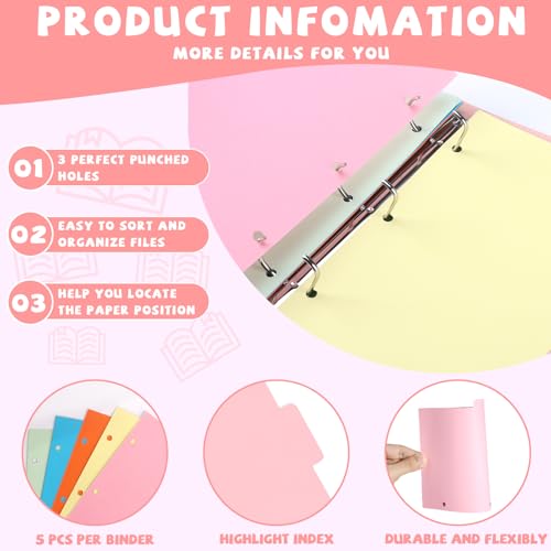 2 Pack Mini Size 3 Ring Binder 1 Inch Rings 5 Colors Dividers Pu Leather Binders 5.5" X 8.5" Holds 200 Sheets Paper Three Ring Binder DRing with Pen Loop 1 Pockets School Office (Purple&Pink) - color: Purple&pink, size: 1"D Ring