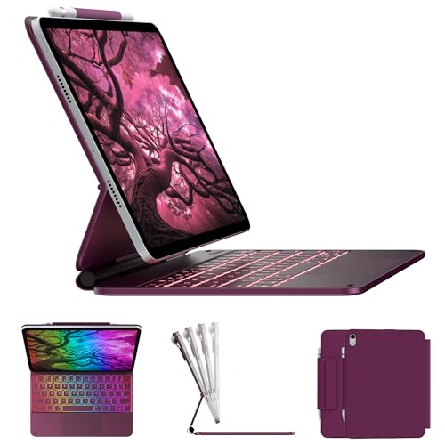 typecase Edge Keyboard Case for iPad 11th Gen A16 (2025) & 10th Gen 10.9" (2022) – Multi-Touch Trackpad, 11-Color Backlit Magic-Style Keyboard – Floating Magnetic Stand, Pencil Holder – Raspberry - color: Raspberry