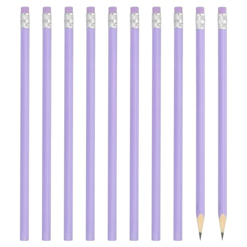 PATIKIL Round Pencils, 48 Pack HB Graphite Pencils with Eraser Wood Pencils Cute Pencil for Classroom Teacher Office Supplies, Purple - color: Purple