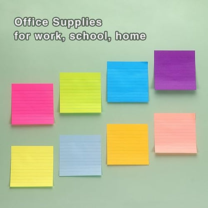 Eastern Wolf Lined Sticky Notes, 4x4in, 8 Bright Colors Pads, 50 Sheets/Pad | Self-Stick & Removable, Office/School/Home Use - color: 4x4 8 Pads