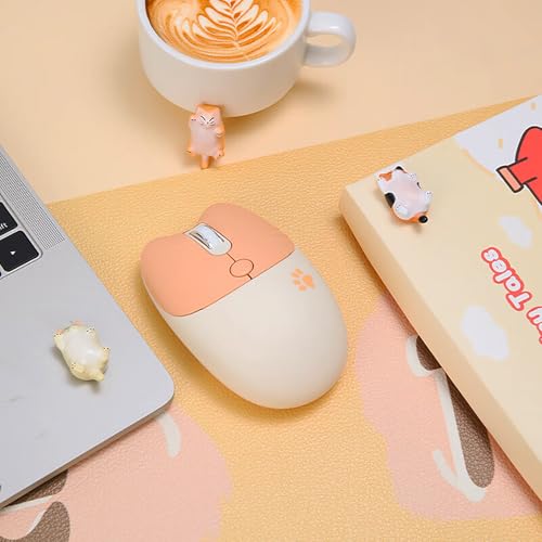 Cute Cat 2.4G USB Wireless Keyboard and Mouse Combo, Silent Keys, Candy Colors, Compatible with Notebook, PC (MilkTea-84Keys) - color: MilkTea-84Keys