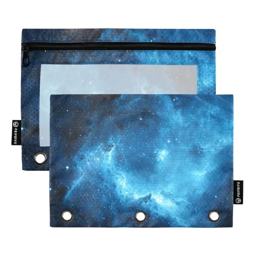 Binder Pouches,Star Galaxy Pencil Pouch for 3 Ring Binder 2 Pack Clear Pencil Bag with Zipper for Office School Supplies - color: Multicolored 1