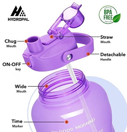 HydroPal 1 Gallon Water Bottles with Straw, 128 oz Water Bottle BPA Free Innovative 2-IN-1 Lid Gym Bottle with Times to Drink Motivational, Large for Sports Fitness Camping Water Jug （13.8X5.5 inch） - color: Amethyst