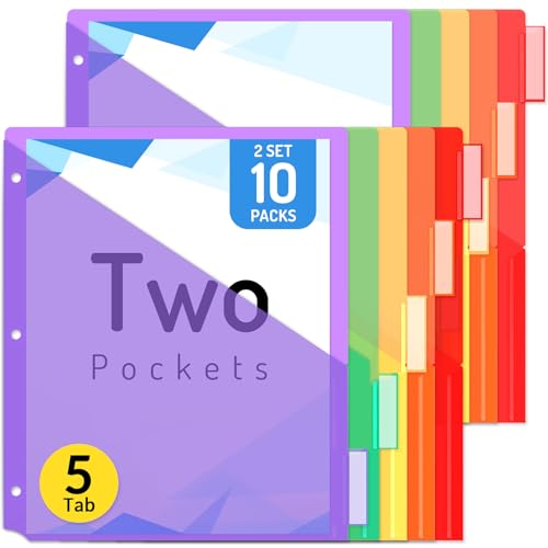 Forvencer 10 Count Dividers with Pockets, 5 Tab Dividers for 3 Ring Binder with Pockets, Subject Divider with Pocket, Premium Quality Notebook Divider with Pocket, Multicolor, 2 Sets - color: Purple, size: 2 Sets