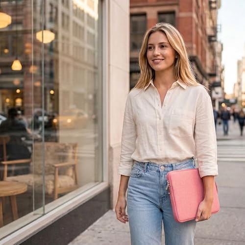 Laptop Sleeve Case for MacBook Air 13.6" & MacBook Pro 13.3" with Handle | WaterProof, with Accessory Pocket, Scratch-resistant,Soft Velvet Lining,Canvas Surfase,for Travel,Home,Office(Pink) - color: Pink