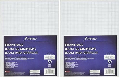Ampad Faint Ink Quadrille Pads, Blue (ESS22032C) (Pack of 2) - size: 50 Count (Pack of 2)