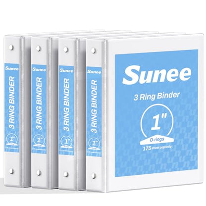 SUNEE 1 Inch Binders 3 Ring 4 Pack, PVC-Free Clear View 1" Binders (Fits 8.5x11 Inches) for School, Office & Home Use, White - color: White, size: 1 Inch, style: 4 Pack