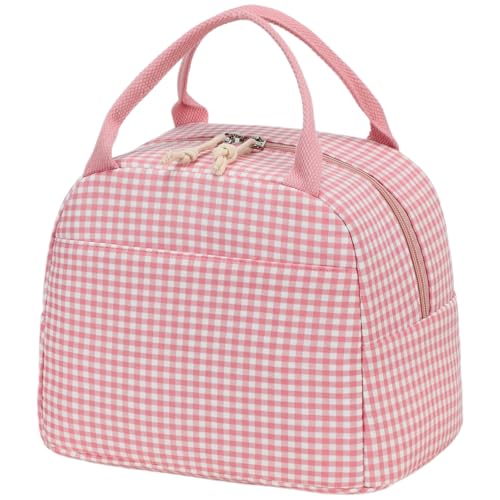 CAMTOP Lunch Box Kids Insulated Lunch Bag Large Reusable Leakproof Cooler Lunch Bags for Boys Girls School Travel Picnic (Pink and White Checkered) - color: Pink and White Checkered
