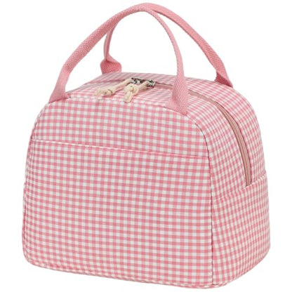 CAMTOP Lunch Box Kids Insulated Lunch Bag Large Reusable Leakproof Cooler Lunch Bags for Boys Girls School Travel Picnic (Pink and White Checkered) - color: Pink and White Checkered