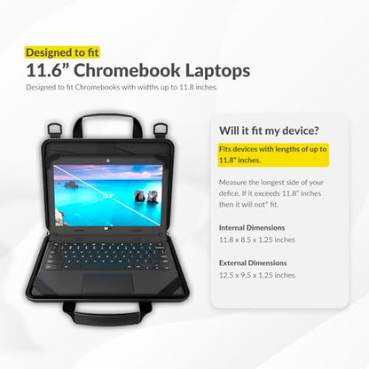 UZBL 11-11.6 Inch Always-on Chromebook Protective Hard Case with Accessory Pouch and Adjustable Shoulder Strap - color: Black Fabric