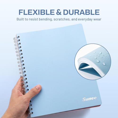 SUNEE Spiral Notebook, 3 Subject, College Ruled Paper, 8" x 10-1/2", 150 Sheets/300 Pages, 3 Pocket Colored Dividers, Water Resistant Cover, Grey Blue - color: Grey Blue