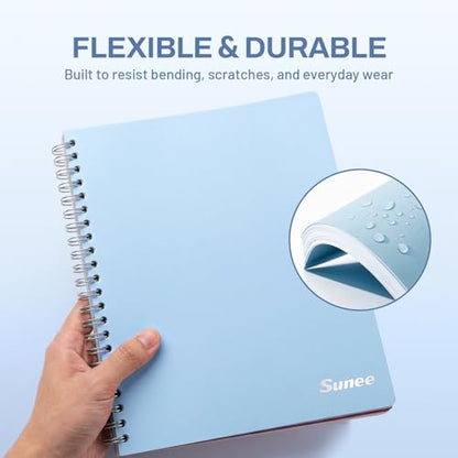 SUNEE Spiral Notebook, 3 Subject, College Ruled Paper, 8" x 10-1/2", 150 Sheets/300 Pages, 3 Pocket Colored Dividers, Water Resistant Cover, Grey Blue - color: Grey Blue