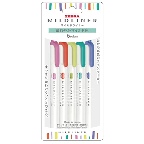 Zebra WKT7-5C-HC-N Highlighter, Mildliner, Radiant Mild Color, HC5 Color - color: 5 colors (sunny and mild), style: Fluorescent