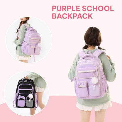 Girls Backpack School Bags Kids Elementary School Backpack for Girls Teens Cute Childrens Bookbags Casual Back Packs, Purple - color: Purple