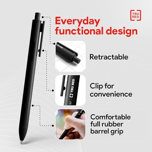 TRU RED Retractable Gel Pens, Medium Point 0.7mm, Black Ink, 12 Pack – Quick‑Dry Pens for No‑Smear Notes & Office Writing - color: Black, size: 12 Pack, style: Medium Point