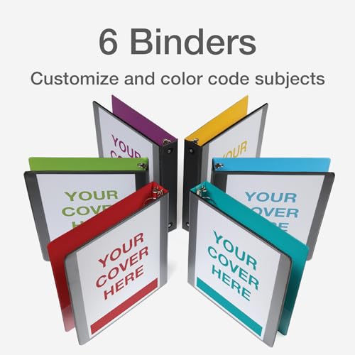 Cardinal Two Tone 3 Ring Binders, Binders for School and Office, Black/Rainbow, Durable 1.5 inch Round Rings, Holds 350 Sheets, Presentation Cover, Clear Pockets, Non-Stick, 6 Pack (1000834)
