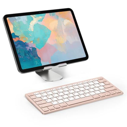 OMOTON Ultra-Slim Bluetooth Keyboard for iPad 11th/10th/9th/8th/7th, iPad Pro/Air/Mini and iPhone Series, Wireless iOS Keyboard with 12 Multimedia Keys for Office, Travel, School, Pink & Pearl White - color: Pink & Pearl White
