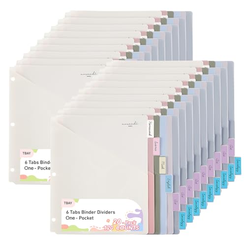 6-Tab Dividers for 3 Ring Binder, 20 Count Binder Dividers with Pockets Fit 8-1/2" x 11” Sheet, Morandi Colors - color: Morandi Colors, size: 20-Pack