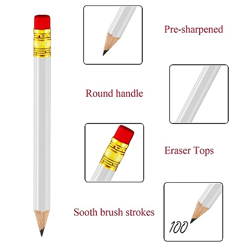Outus 72 Pieces Golf Pencils Half Pencils with Eraser Mini Bulk Short #2 HB Pre Sharpened for Bridal Shower Wedding Office(White) - color: White