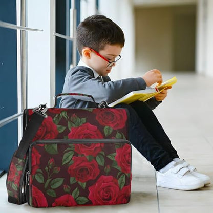Red Rose Black Roses Zipper Binder Bag 3 Ring Binder with Shoulder Strap Zip Up 500 Sheets Capacity Multi Pockets for School Office Supplies - color: Multi2761, size: Fit 500 Sheets