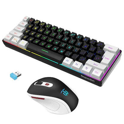 Snpurdiri 2.4G Wireless Gaming Keyboard and Mouse Combo, Include Small 60% Merchanical Feel Keyboard, Ergonomic Design Mini Wireless Mouse(White and Black) - color: White Black Combo