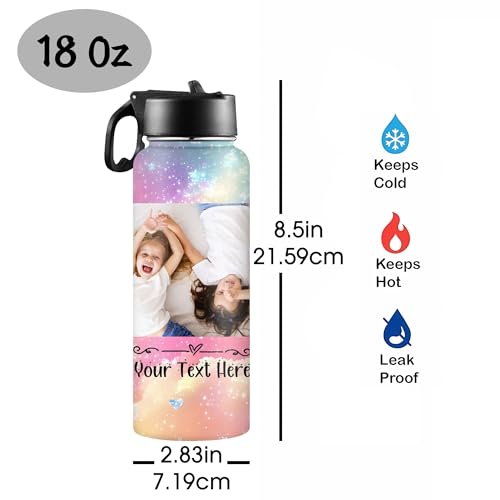 D-Story Custom Water Bottle with Straw Lid 18Oz Personalized Picture Stainless Steel Insulated Water Bottles for Boys Girls Women Men Customize Thermoses Cup Back to School Birthday Gifts - color: Design 19